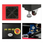 ploter co2 6040 detale - nóżki, wentyaltor, lustra,przycisk awaryjny