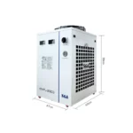 Chiller do laserów fibrowych CWFL – widok z boku z wymiarami urządzenia