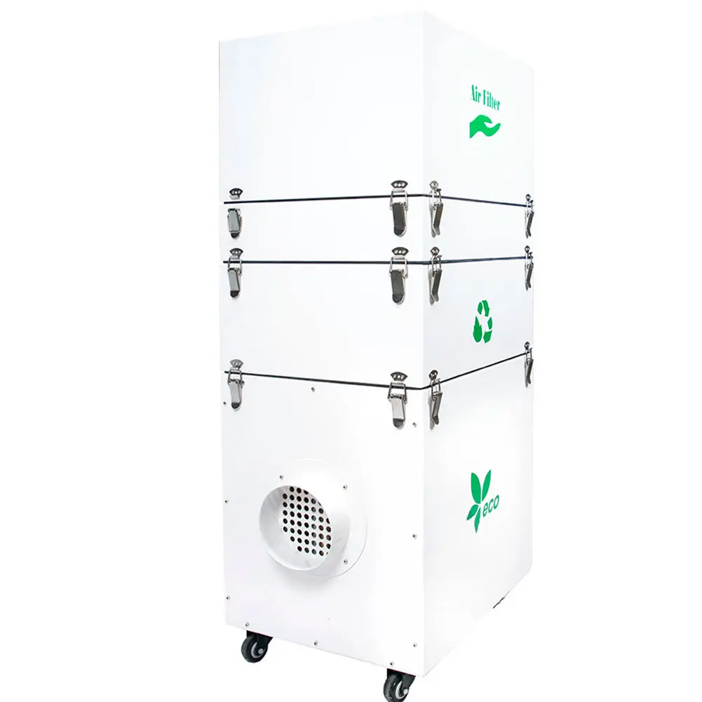 Pochłaniacz oparów YK-100 z otworem wlotowym i kółkami transportowymi, widok z boku.