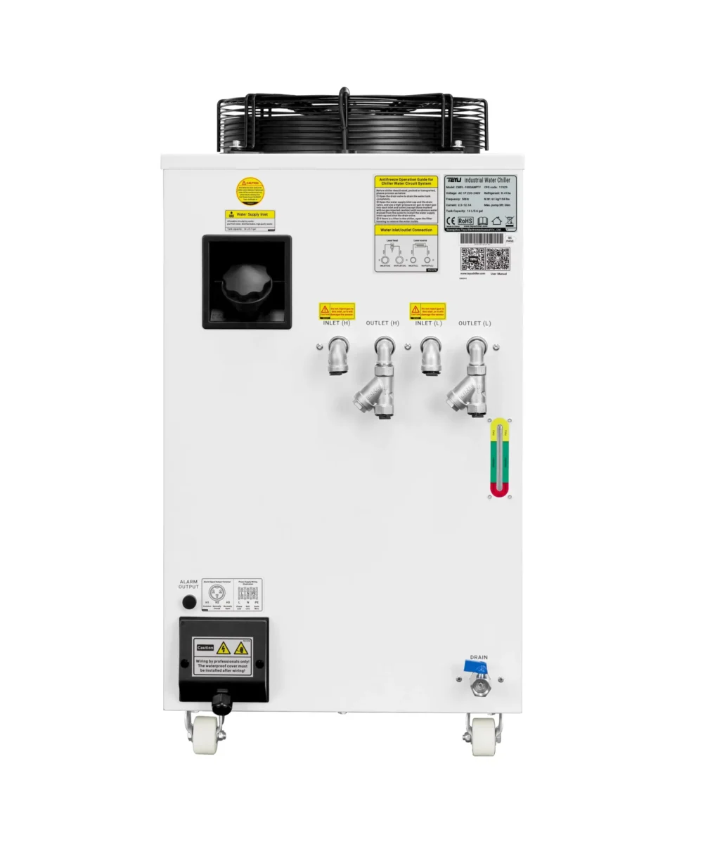 Chłodnica wody TEYU CWFL-1000 do wycinarki światłowodowej widok z tyłu