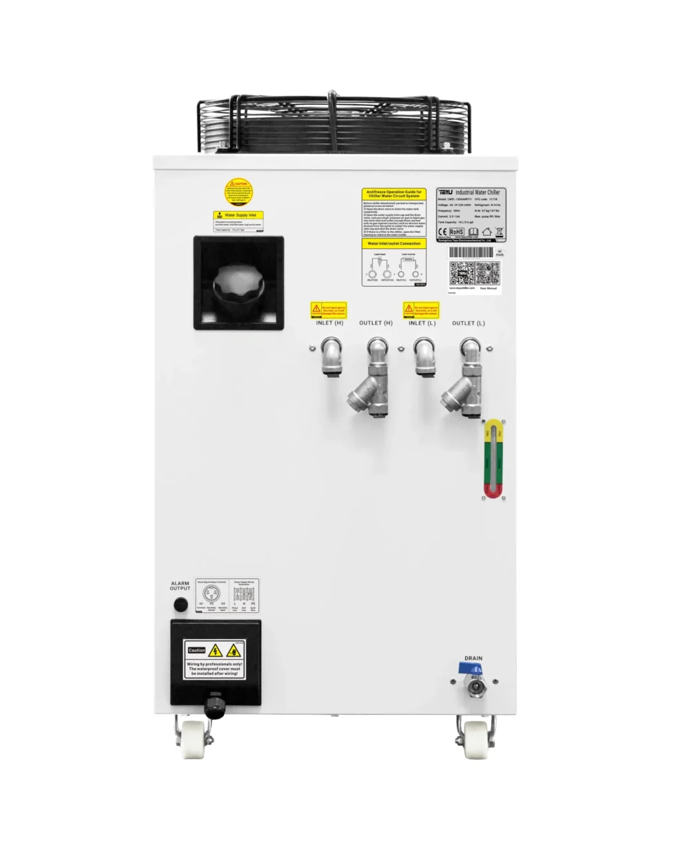 Chłodnica wody TEYU CWFL-1500 do wycinarki światłowodowej widok z tyłu