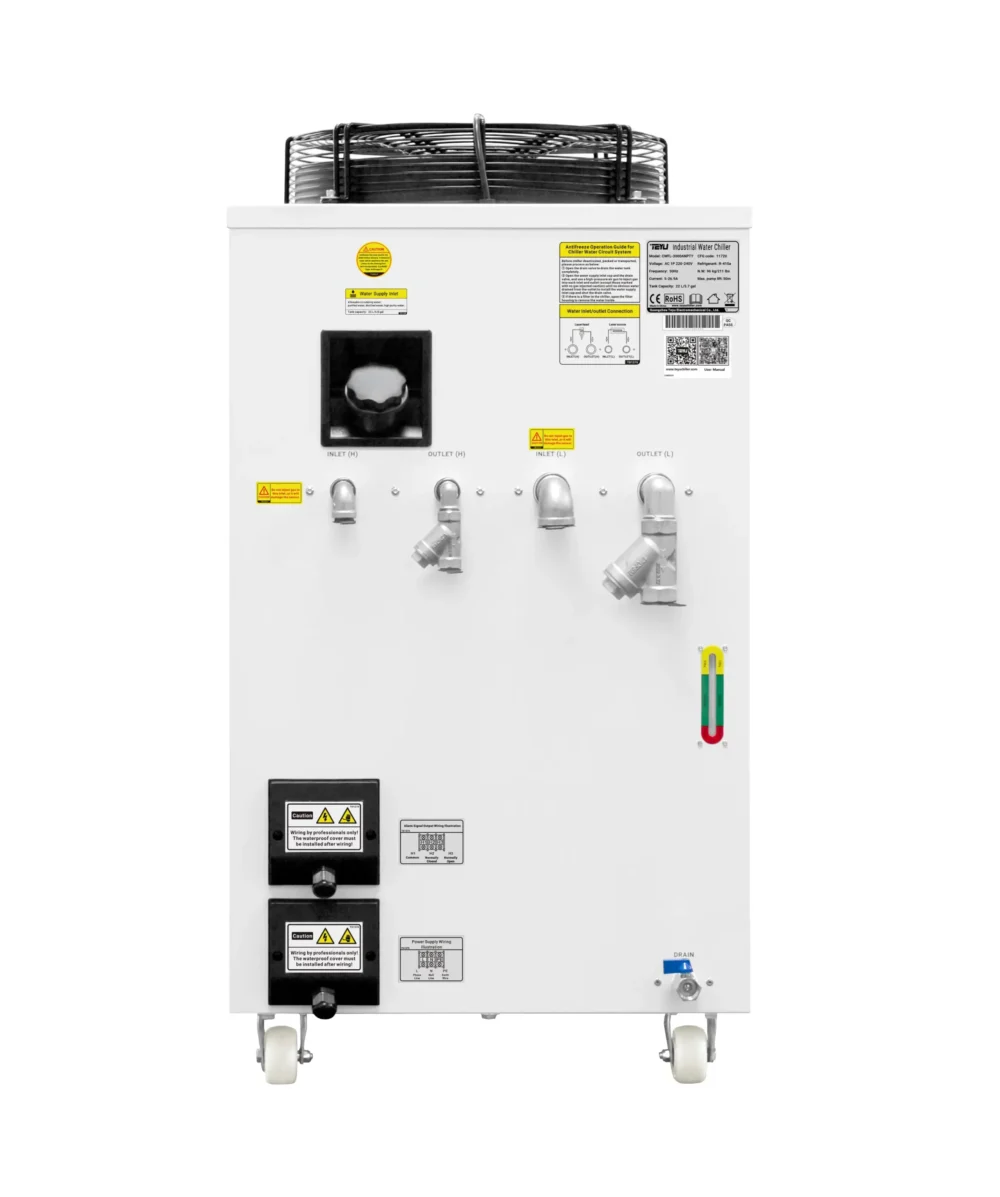 Chiller TEYU CWFL-3000 do wycinarki światłowodowej widok z tyłu