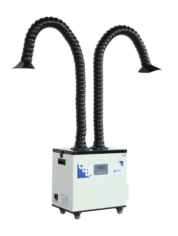 Pochłaniacz oparów z elastycznymi rurami widok pod kątem z prawej strony