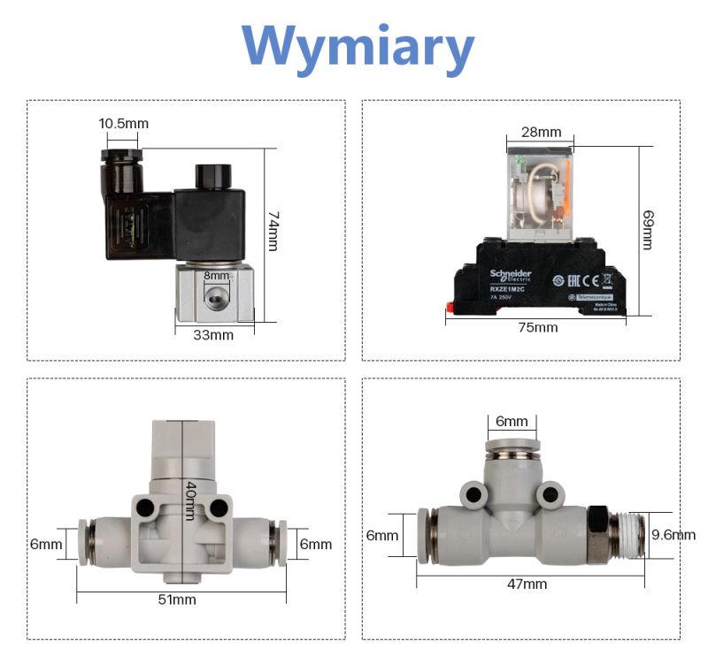 Wymiary poszczególnych części air assist do plotera co2