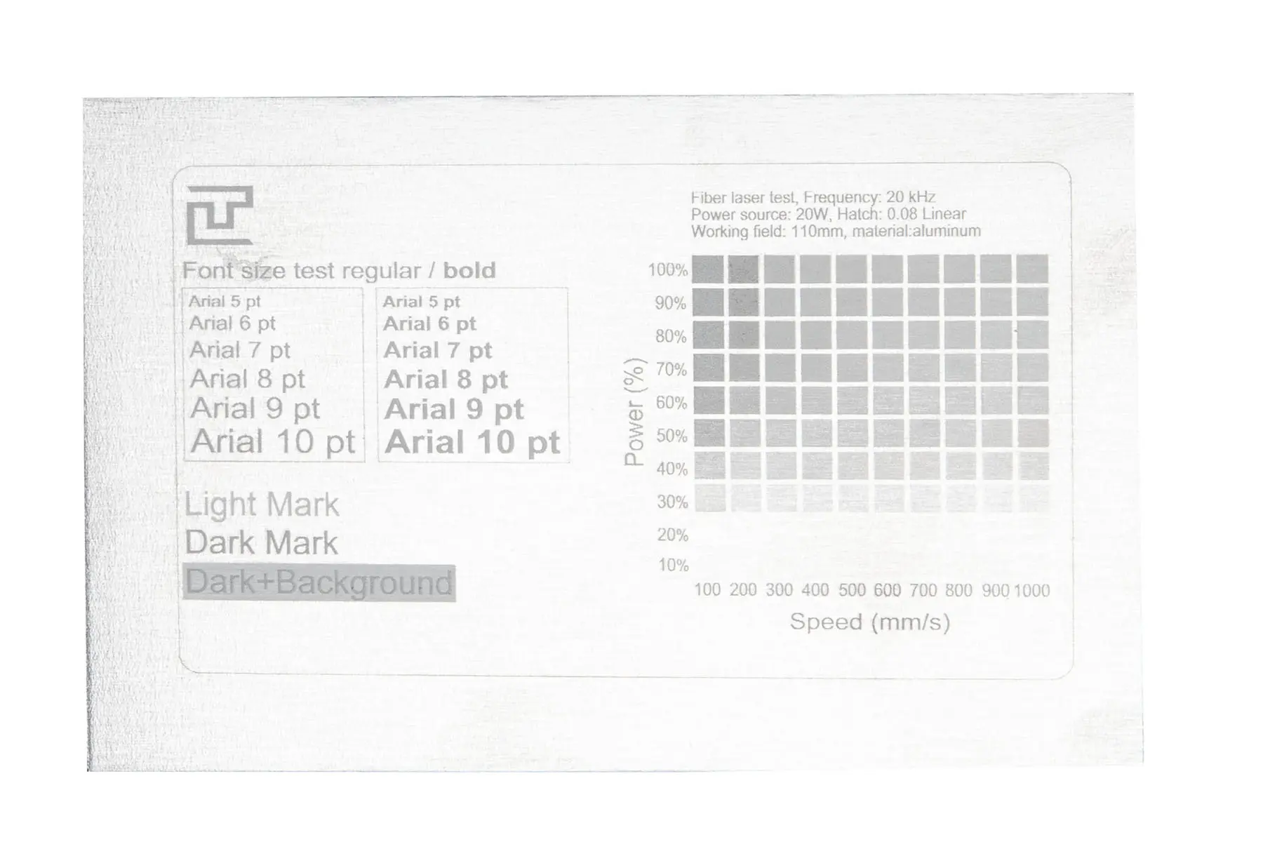 Płytka testowa z aluminium znakowana na laser fiber