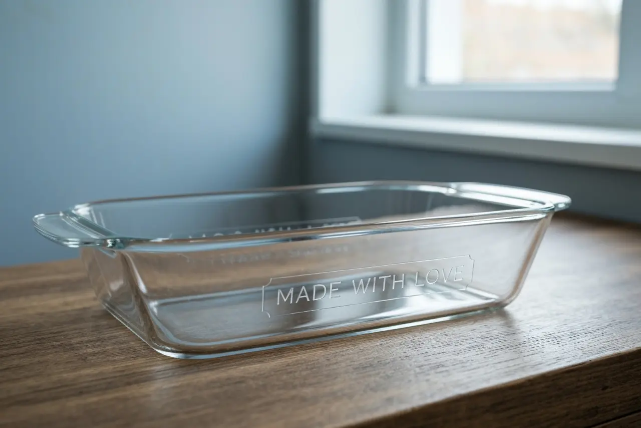 Napis wygrawerowany na naczyniu żaroodpornym wykonany ploterem co2