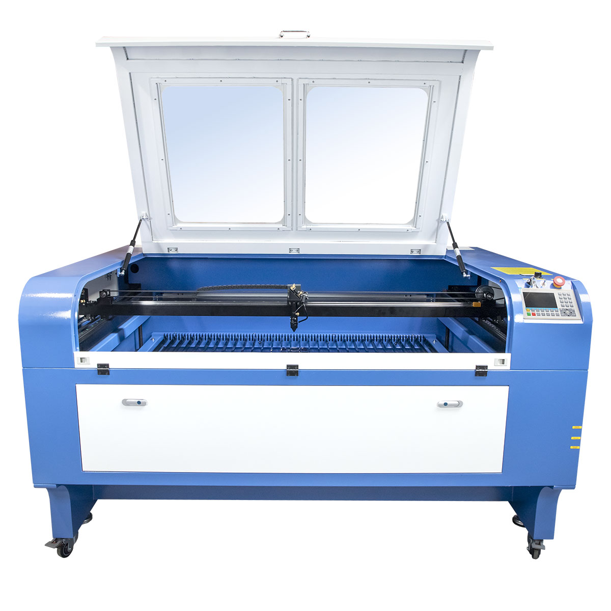 Ploter laserowy CO2 1610 widok z przodu, otwarta klapa
