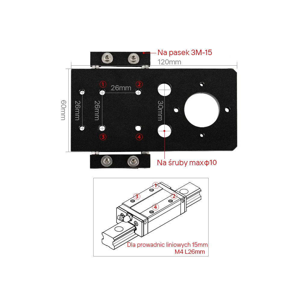 Wymiary otworót montażowych głowicy laserowej do plotera co2