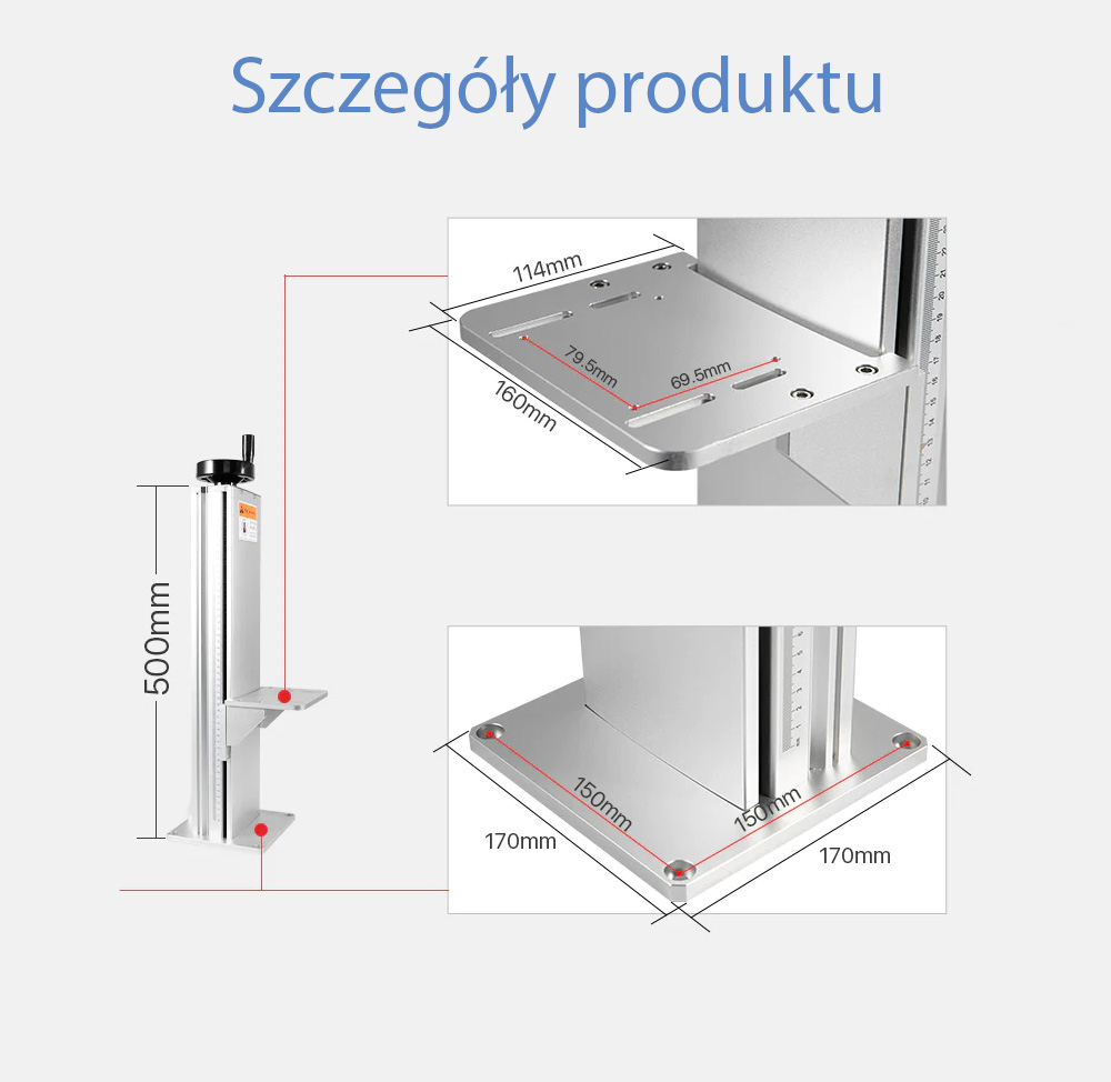 Dokładne wymiary stojaka do znakowarki laserowej Fiber