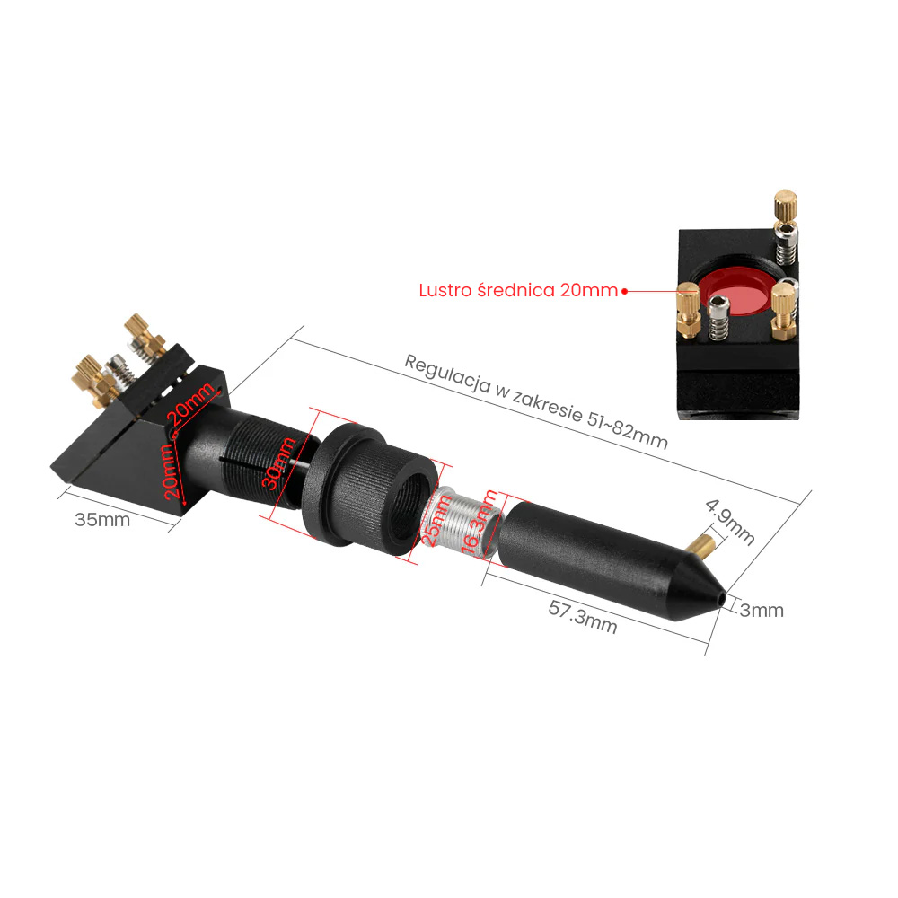 Dysza do plotera laserowego CO2 K40 na soczewkę 12 mm ogniskowa 50,8mm czarna