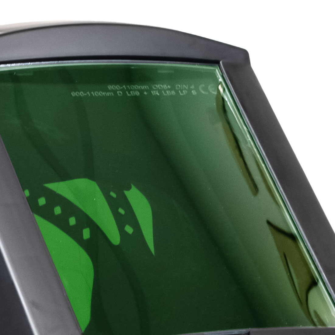 Przyłbica ochronna do spawania laserowego zbliżenie na oznaczenia EU