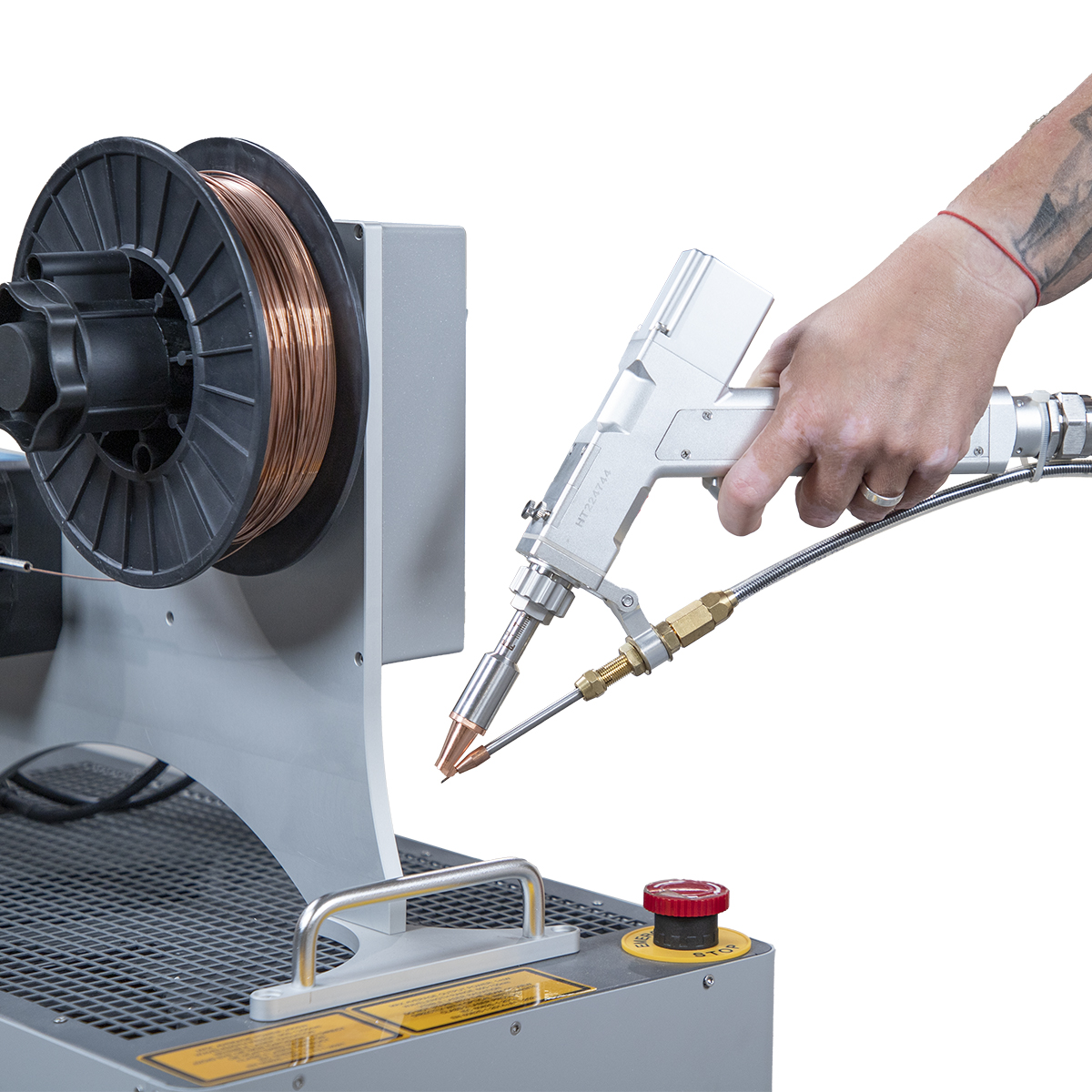 spawarka laserowa 4w1 jowuey zbliżenie na pistolet i podajnik drutu